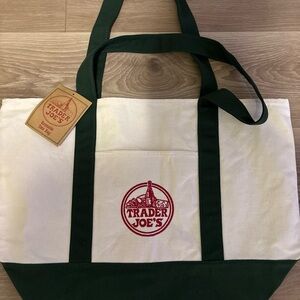 Trader Joe's Cream and Green Tote Bag